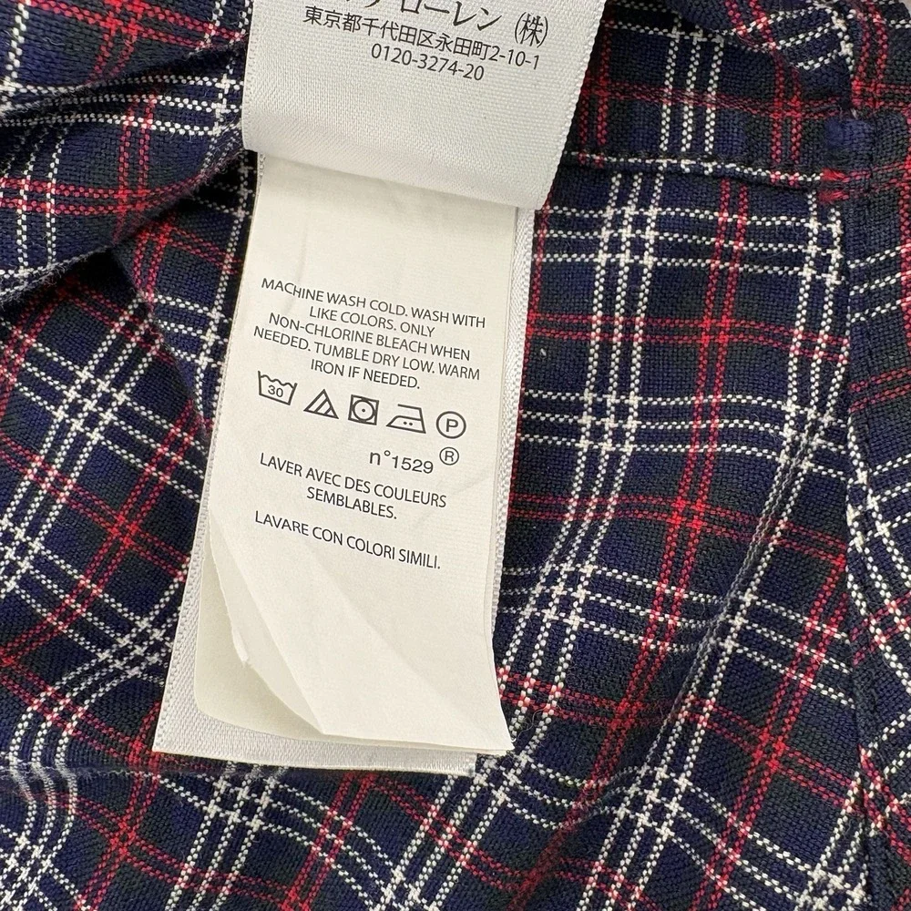Youth Polo Ralph Lauren LS Navy, Red, White Plaid Button Up Shirt‎ Size 7