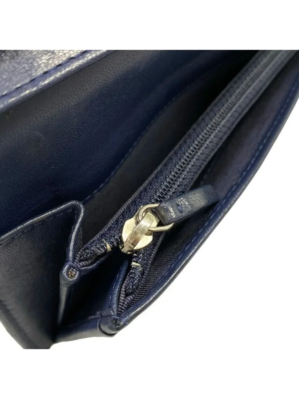 Chanel Wallet Quilted Timeless Classic Navy CC Logo Silver Lambskin