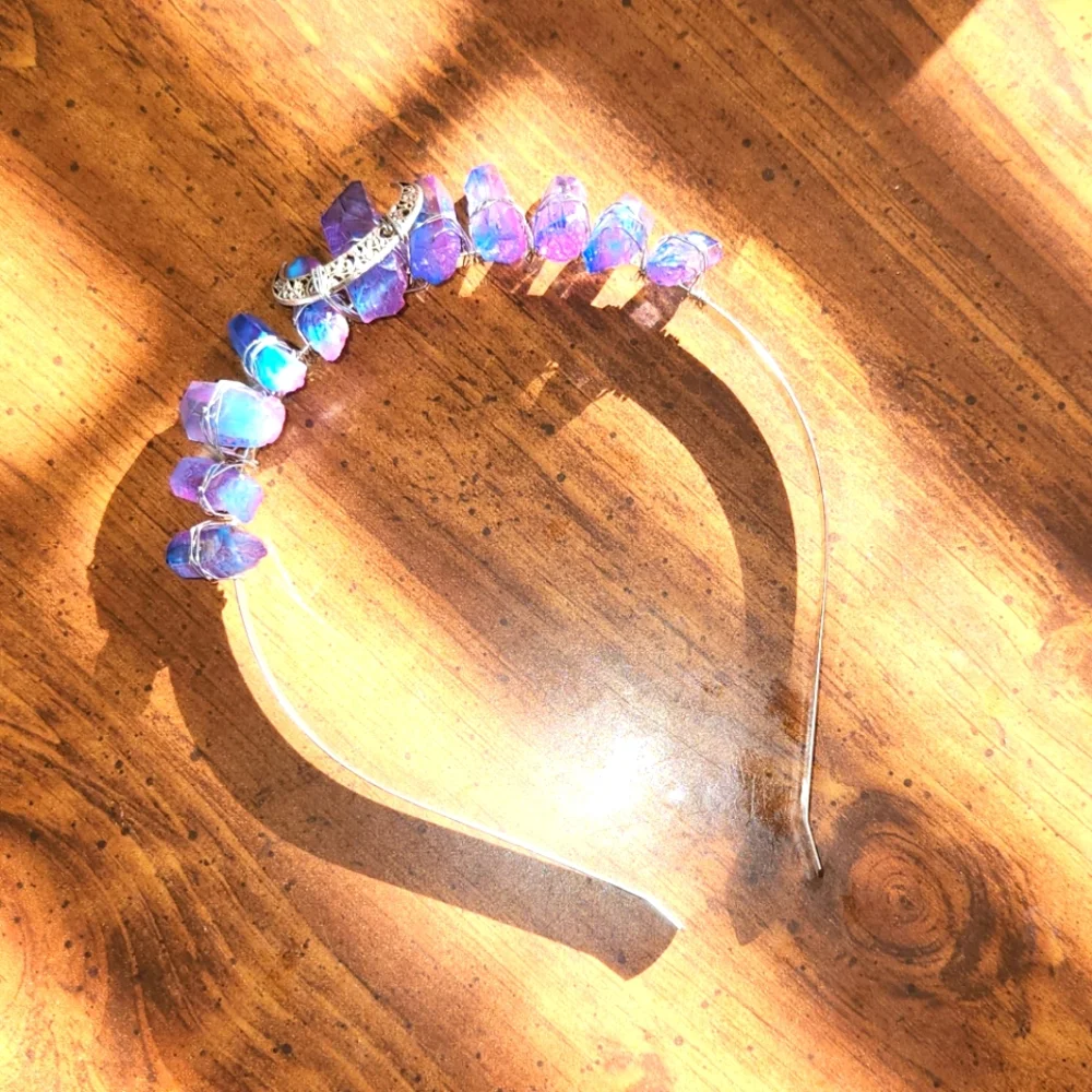Ombre Violet & Blue Metal Double Terminated Quartz Moon Fairy Headband