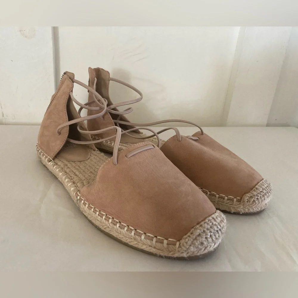 EILEEN Fisher lace up tan leather espadrille sandals 7 1/2