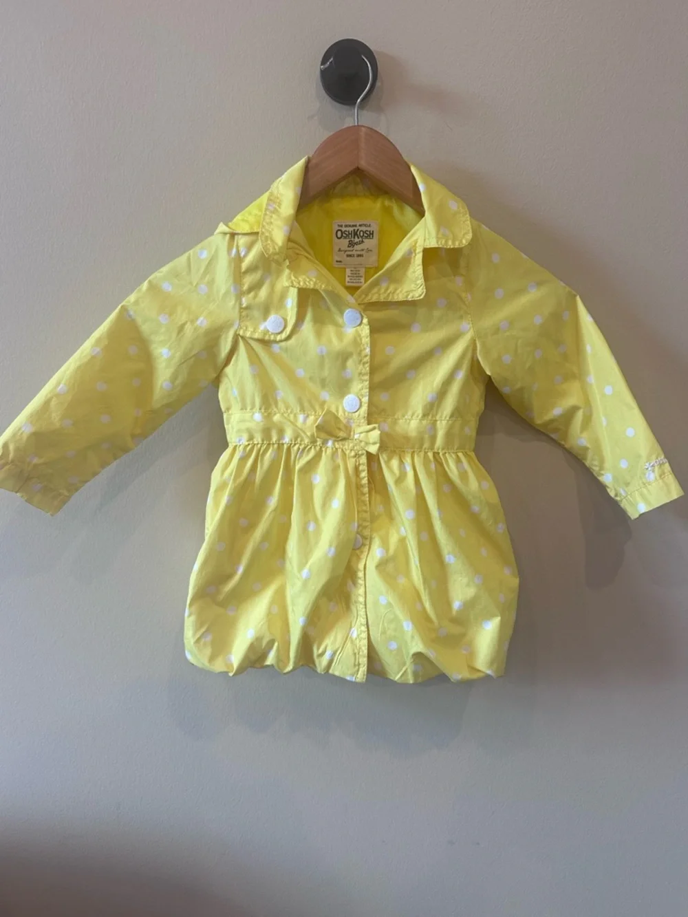 OshKosh B’gosh Girls Yellow Polka Dot Hooded Raincoat Jacket 4T