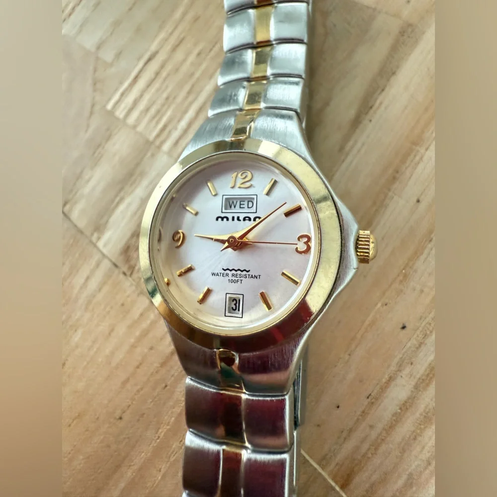 Milan ladies two tone day date watch NEW BATTERY