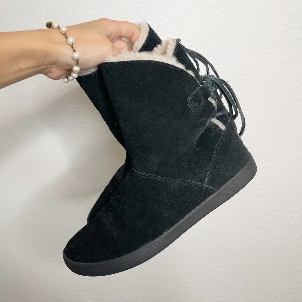 Koolaburra by UGG Black Suede Faux Fur Lined‎ Lace Up Back Boots Womens 8