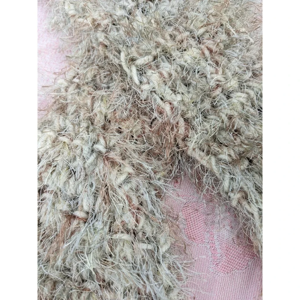 Cream Fringe Knit Scarf‎ Fuzzy Eyelash Open Weave Boho Fairycore 49x3.5
