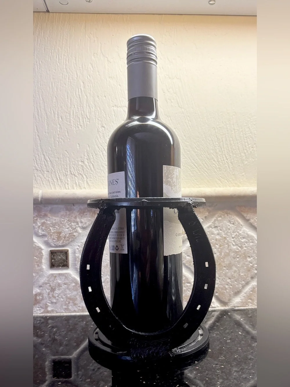 Vintage St Croix Forge Black Forged Horseshoe Single Wine Bottle Holder Rack
