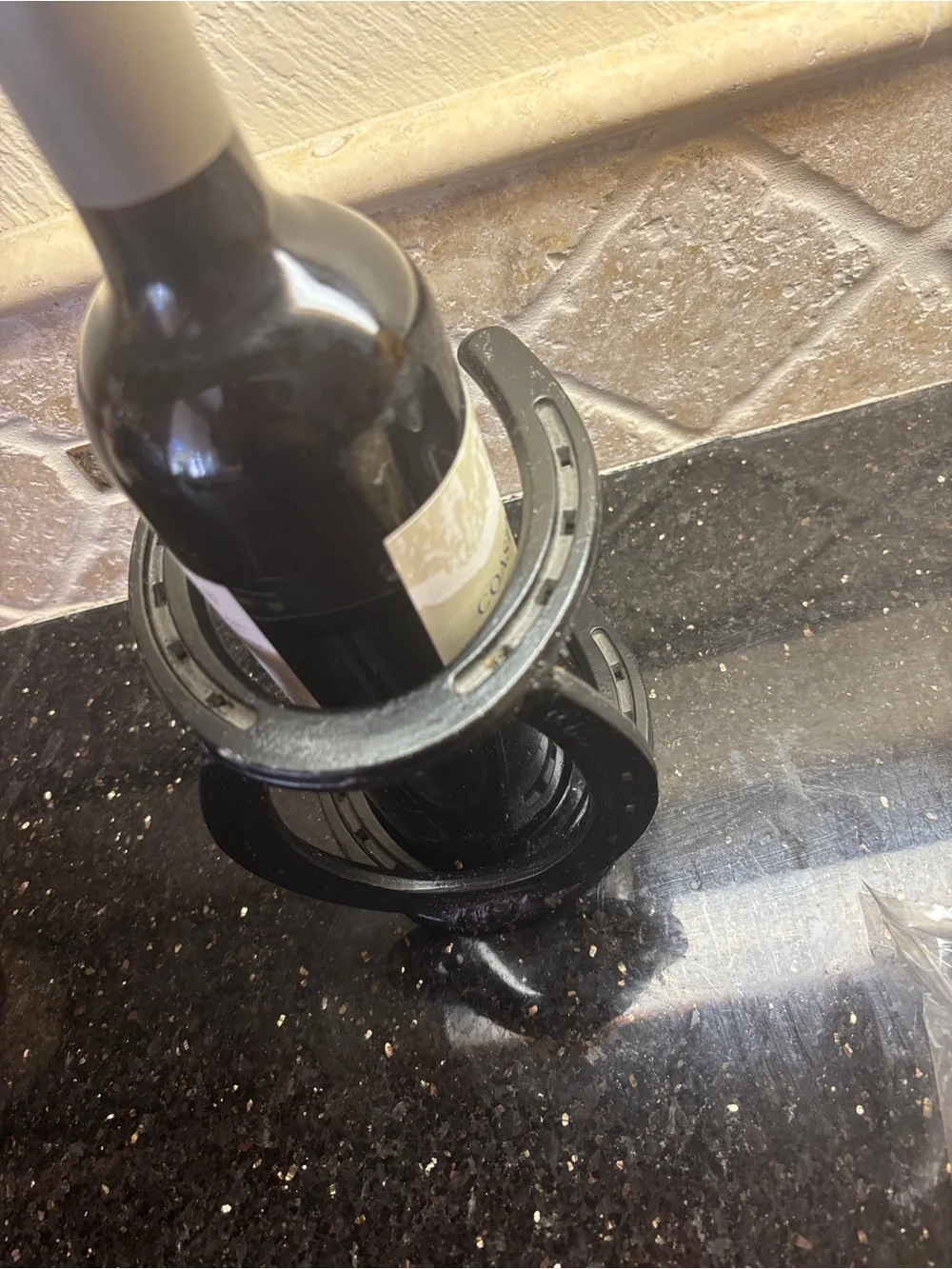 Vintage St Croix Forge Black Forged Horseshoe Single Wine Bottle Holder Rack