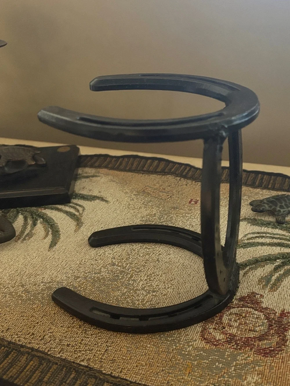 Vintage St Croix Forge Black Forged Horseshoe Single Wine Bottle Holder Rack