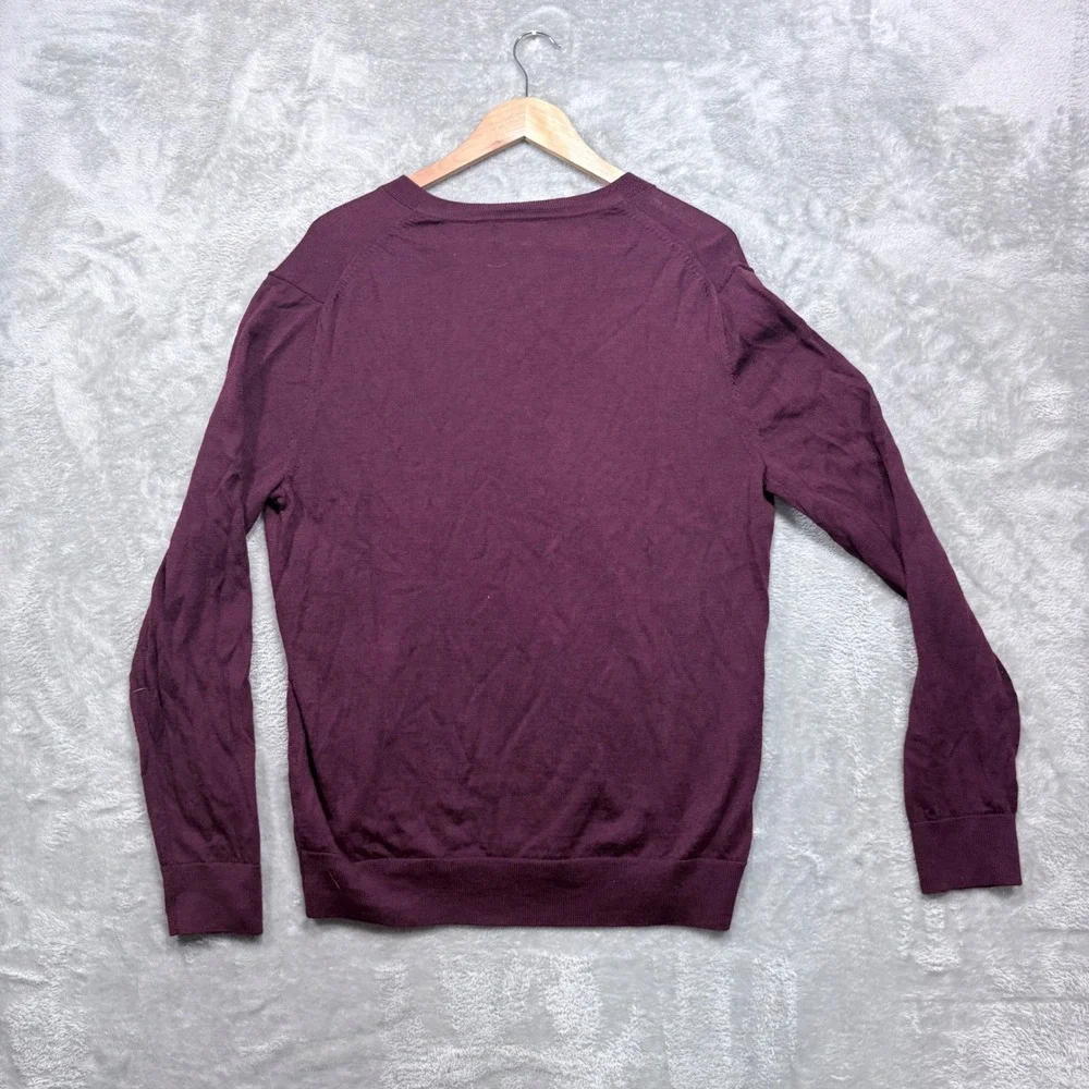 Banana Republic V-Neck Sweater Mens Large Burgundy 100% Merino Wool Long Sleeve