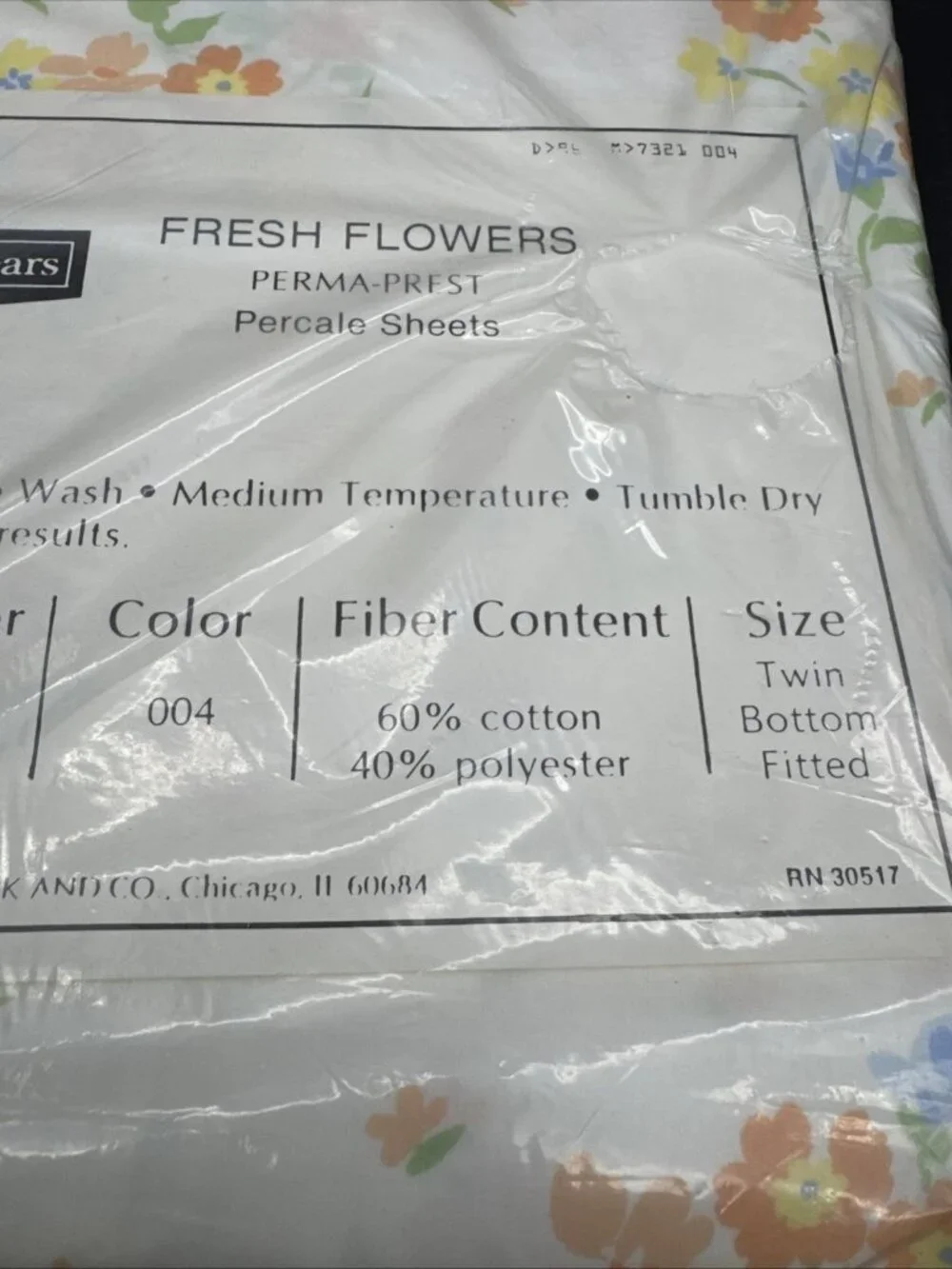 VTG Sears Fresh Flowers Twin Bottom Fitted Sheet Floral Cottagecore