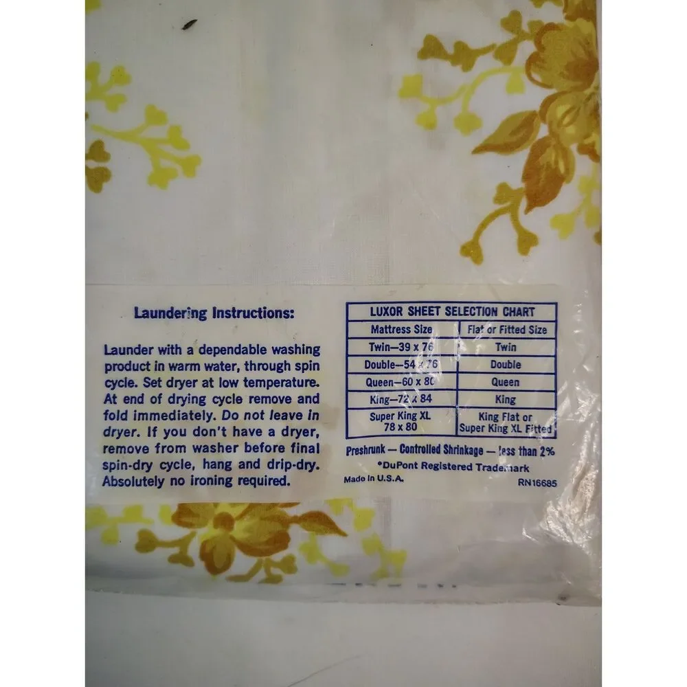 NOS Vintage Martex Luxor White Twin Fitted Sheet Floral Yellow NEW