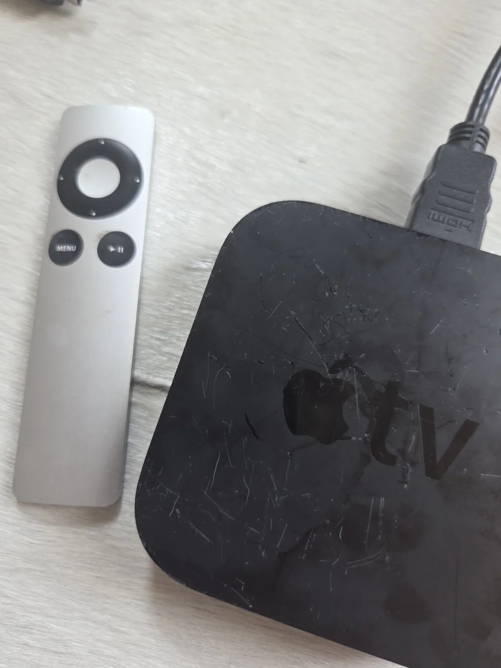 Apple TV Box with Silver Remote. A1378. Includes HDMI Cord.