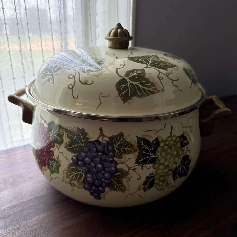 Ceramic Casserole Brass Handles Villa Grande Tabletops Unlimited Grapes 5qt