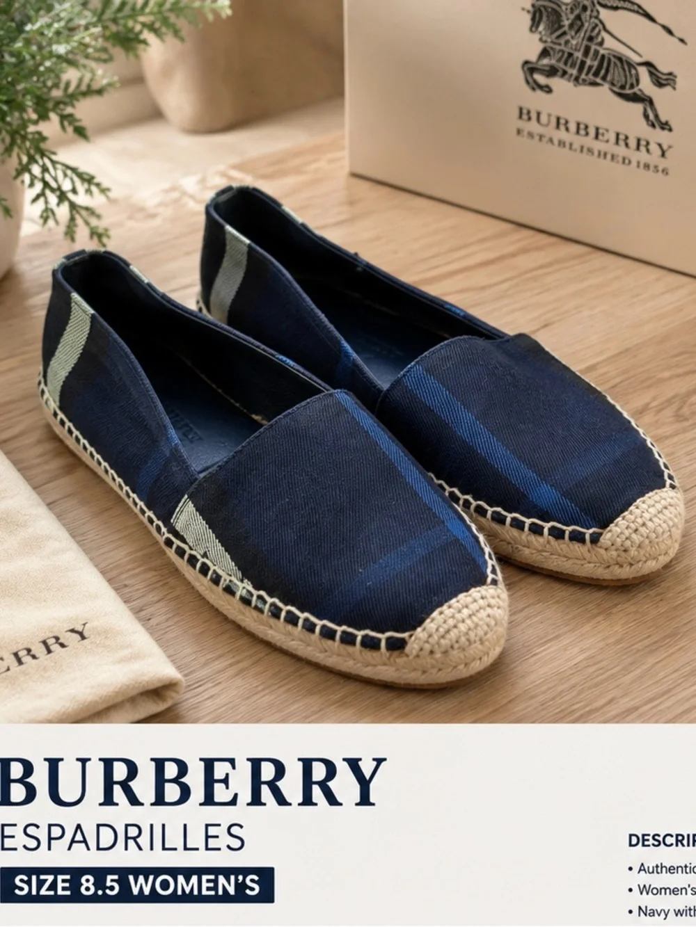 Burberry Navy and Natural Espadrilles - Women's Slip-On Loafers