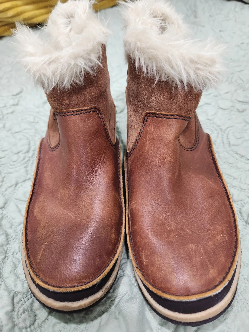 Merrell Women's Brown Leather Fur-Trim Waterproof Winter Ankle Boots