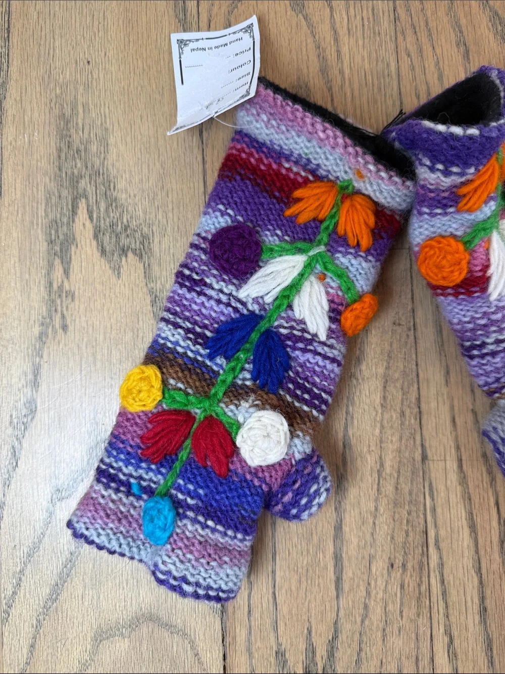 NWT Artisan Womens Colorful Warm Winter Wool Hand Knit Crochet Fingerless Gloves