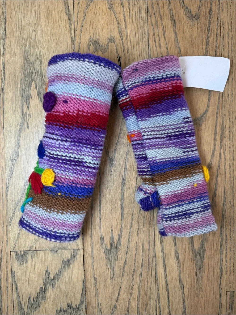 NWT Artisan Womens Colorful Warm Winter Wool Hand Knit Crochet Fingerless Gloves