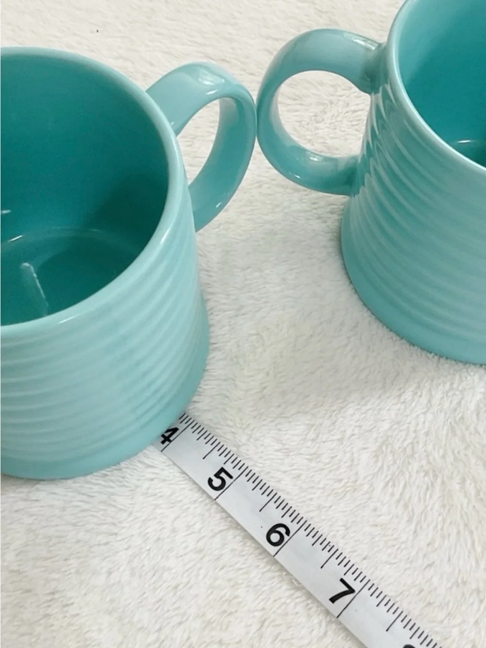 Pier 1 Aqua Turquoise Ribbed Coffee Mugs Set 2 Coastal Cottage
