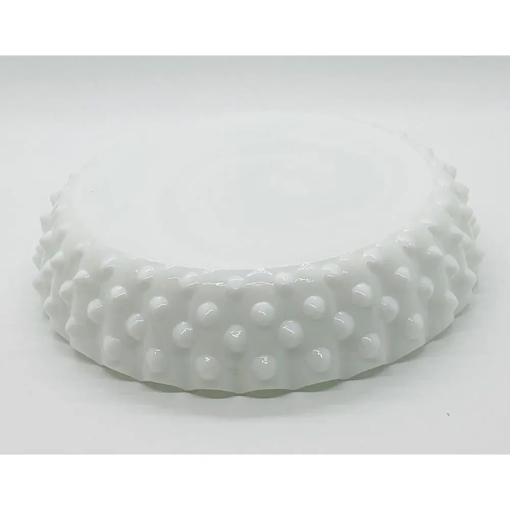 Fenton Vintage White Hobnail Milk Glass Ashtray w/Dogwood Flower in Center