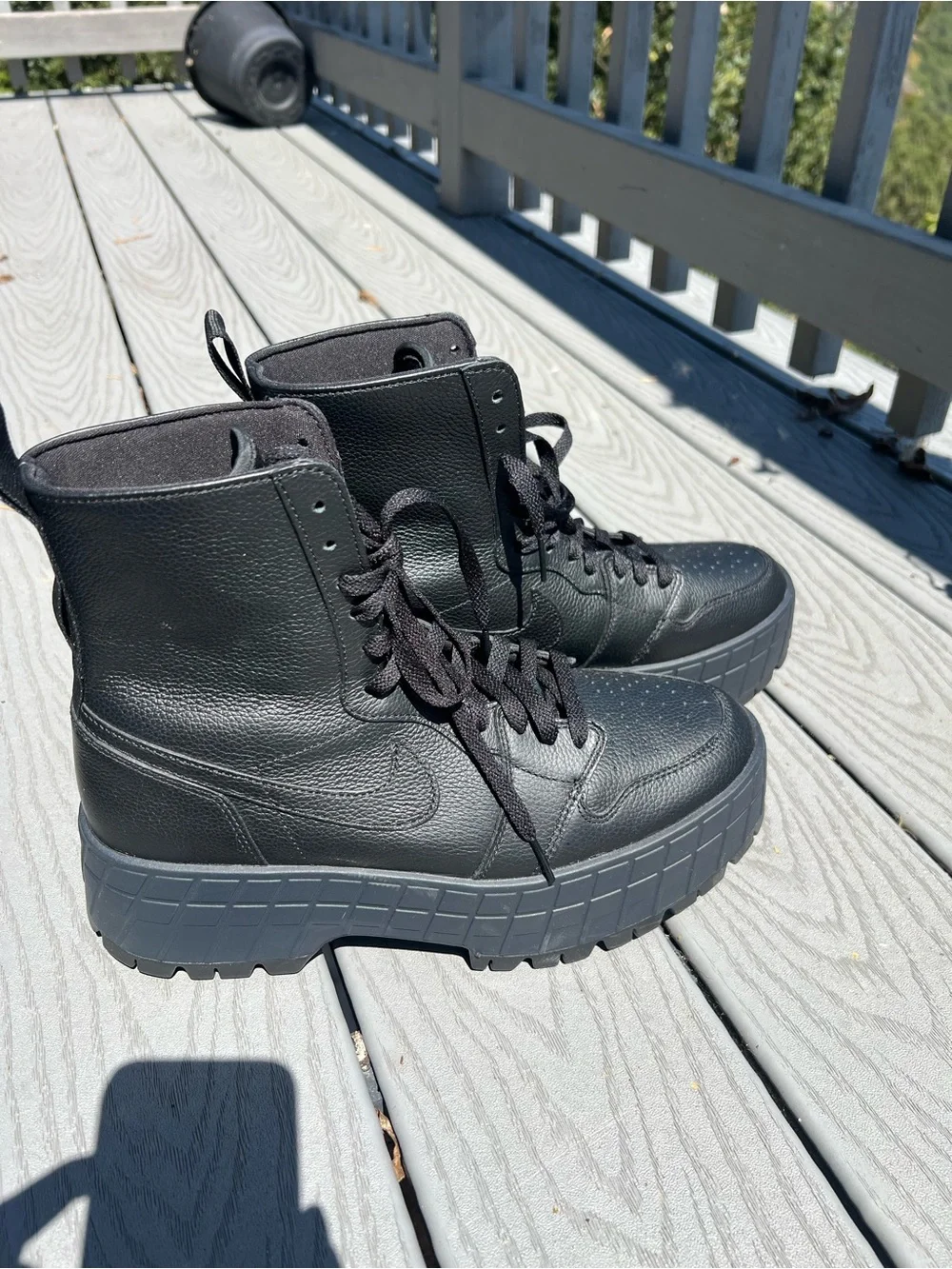 Nike Air Jordan 1 Brooklyn Black Textured Leather Platform Lace-Up Boots