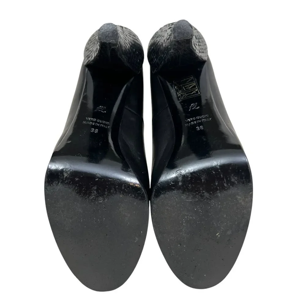 3.1 Phillip Lim Women Platform Pumps Black Leather Textured Cone‎ Heel Sz 6