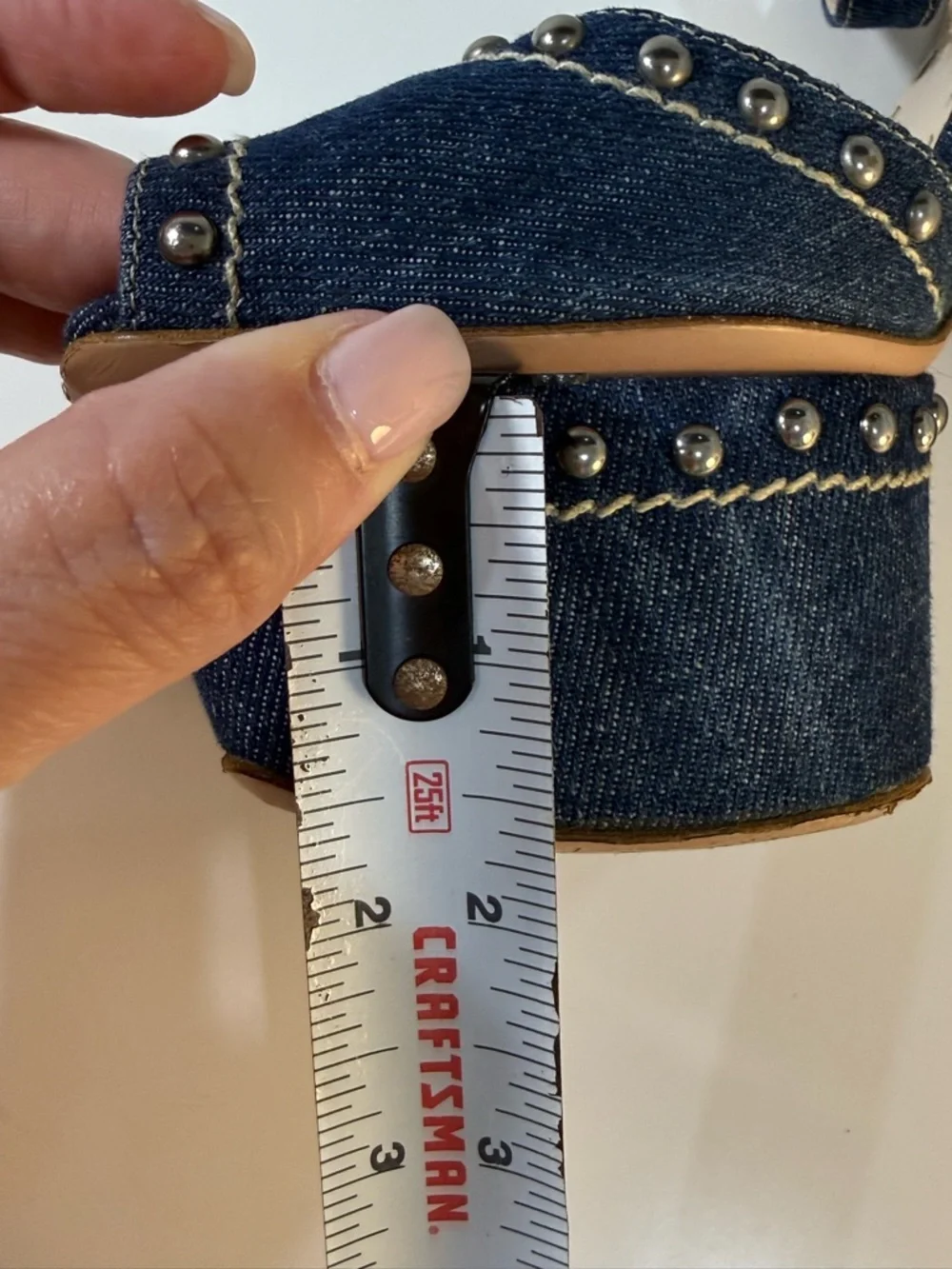 Prada Denim Platform Heels Studded Sandals | Ankle Strap | Made in Italy 35.5