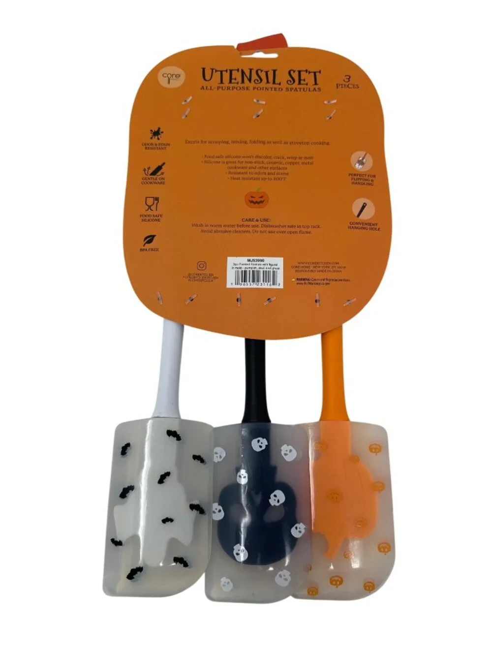 Crre Kitchen 3 Piece Pointed Spatula with Figural in Mold Pumpkin Skull Ghost