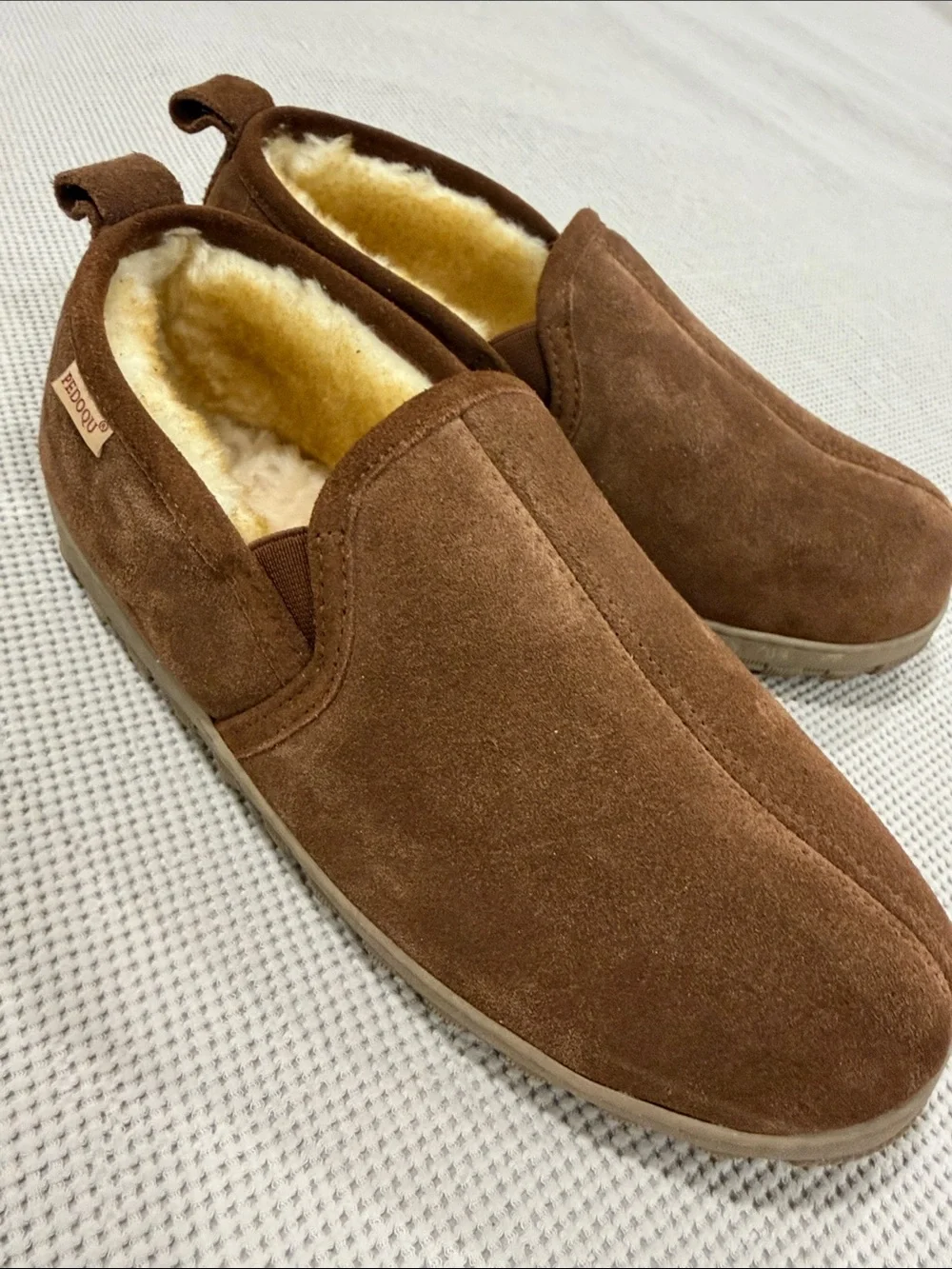 Pedoqu Men's Brown Suede Slip-On Indoor/Outdoor Slippers