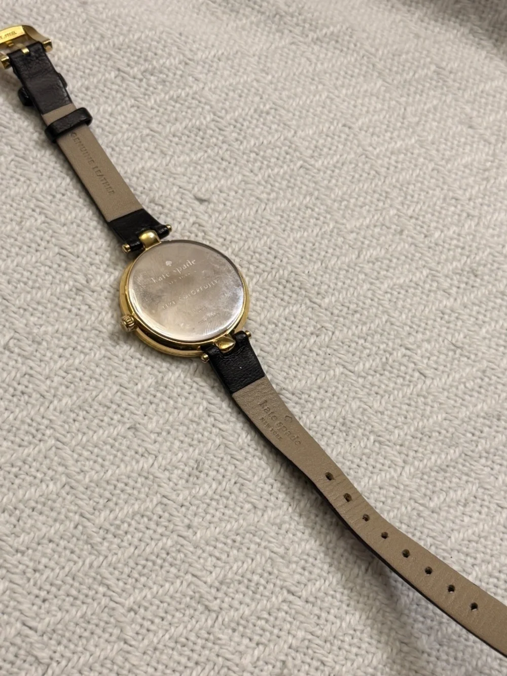 Kate Spade Black Leather Gold Stainless Steel Wrist Watch #21