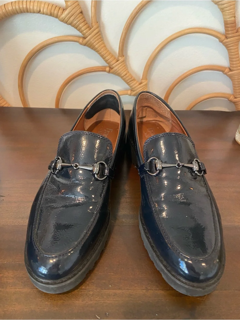 Franco Sarto Cason Lug Black Loafers Horsebit Hardware Faux Leather Size 9.5M