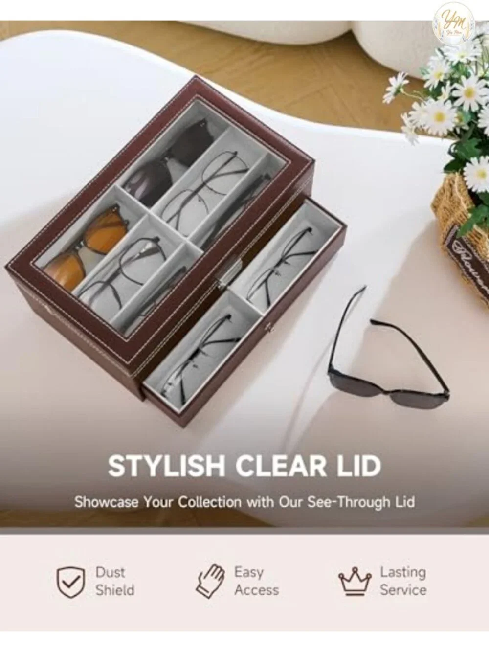 12 Slot Sunglasses Organizer Box, PU Leather Eyeglasses Storage Case with
