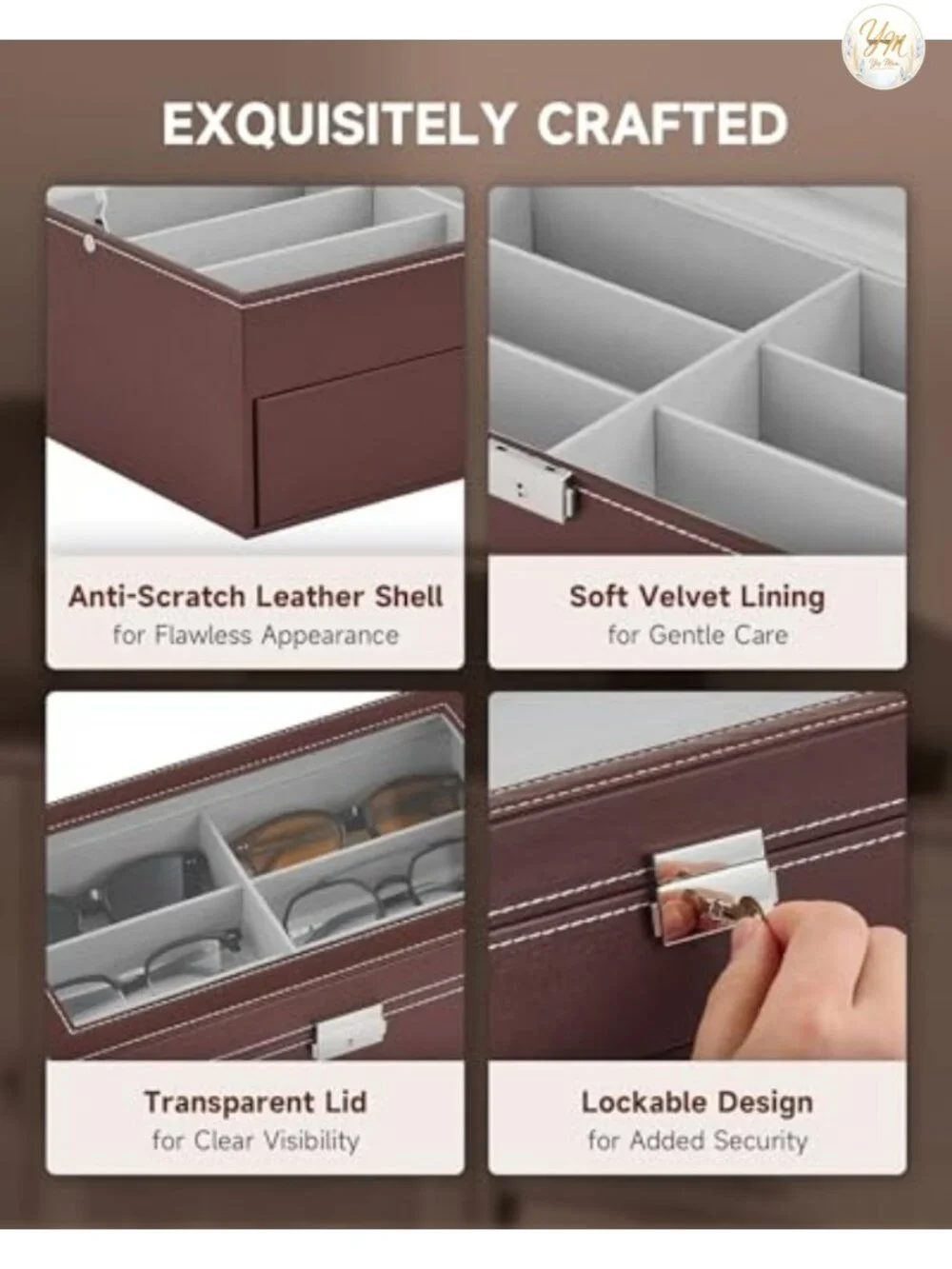 12 Slot Sunglasses Organizer Box, PU Leather Eyeglasses Storage Case with
