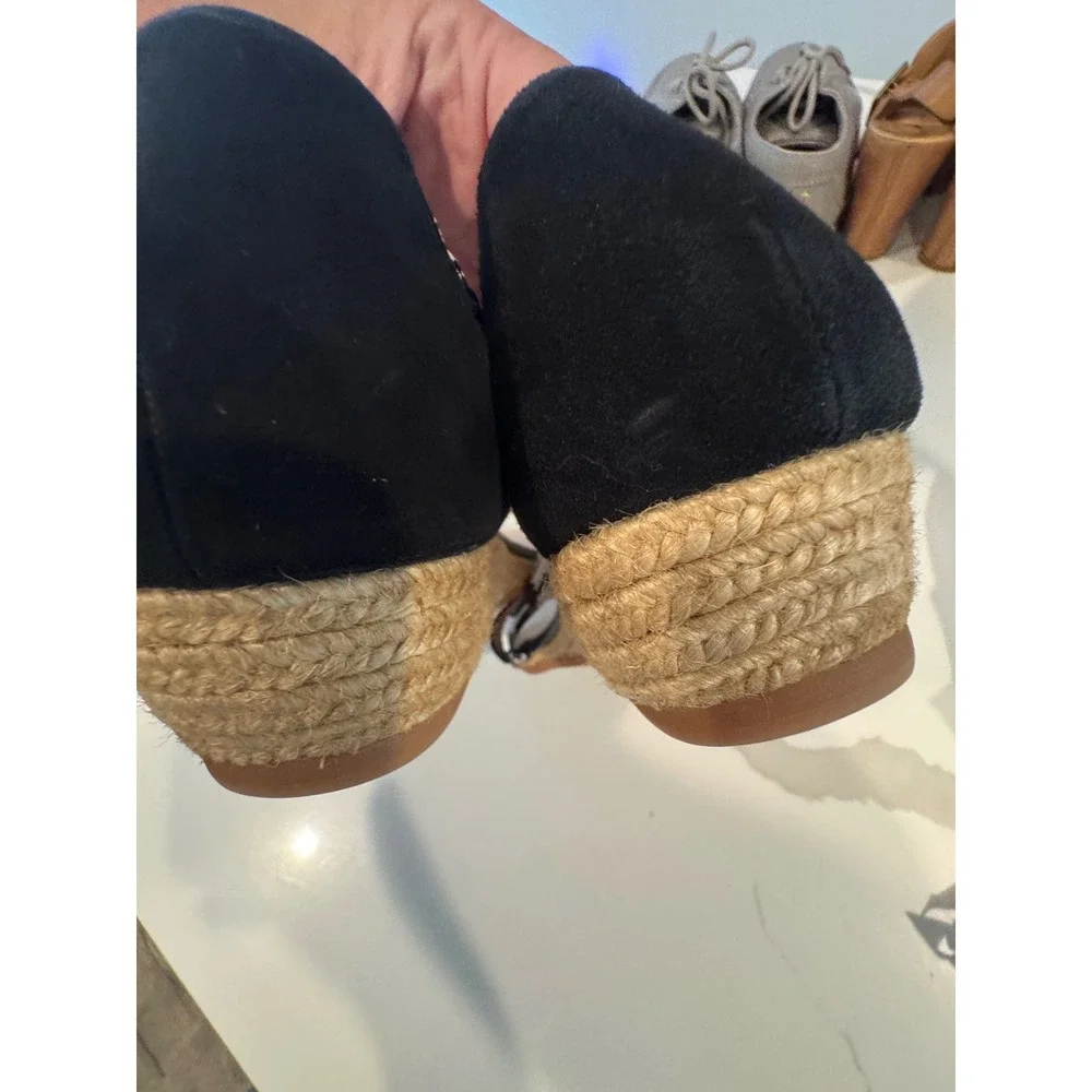 Eric Michael Black White Woven Espadrille Wedge Sandals Made in Spain Size 40