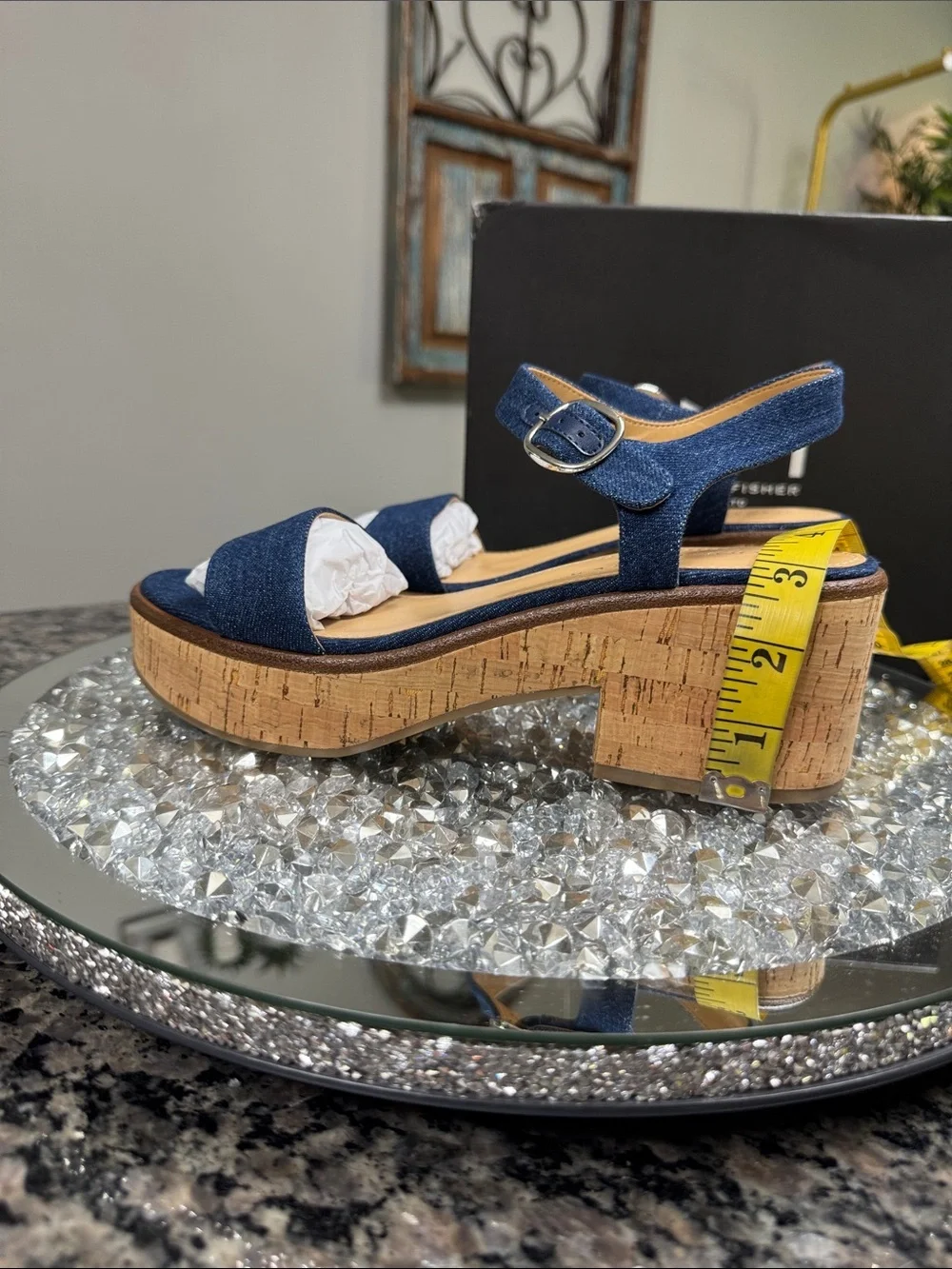 Marc Fisher Quessa Blue Denim Cork Platform Sandal NEW 9