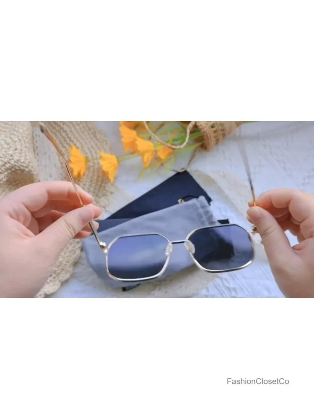 Retro Square Polarized Sunglasses for Women UV400 Metal Frame Oversized Shades