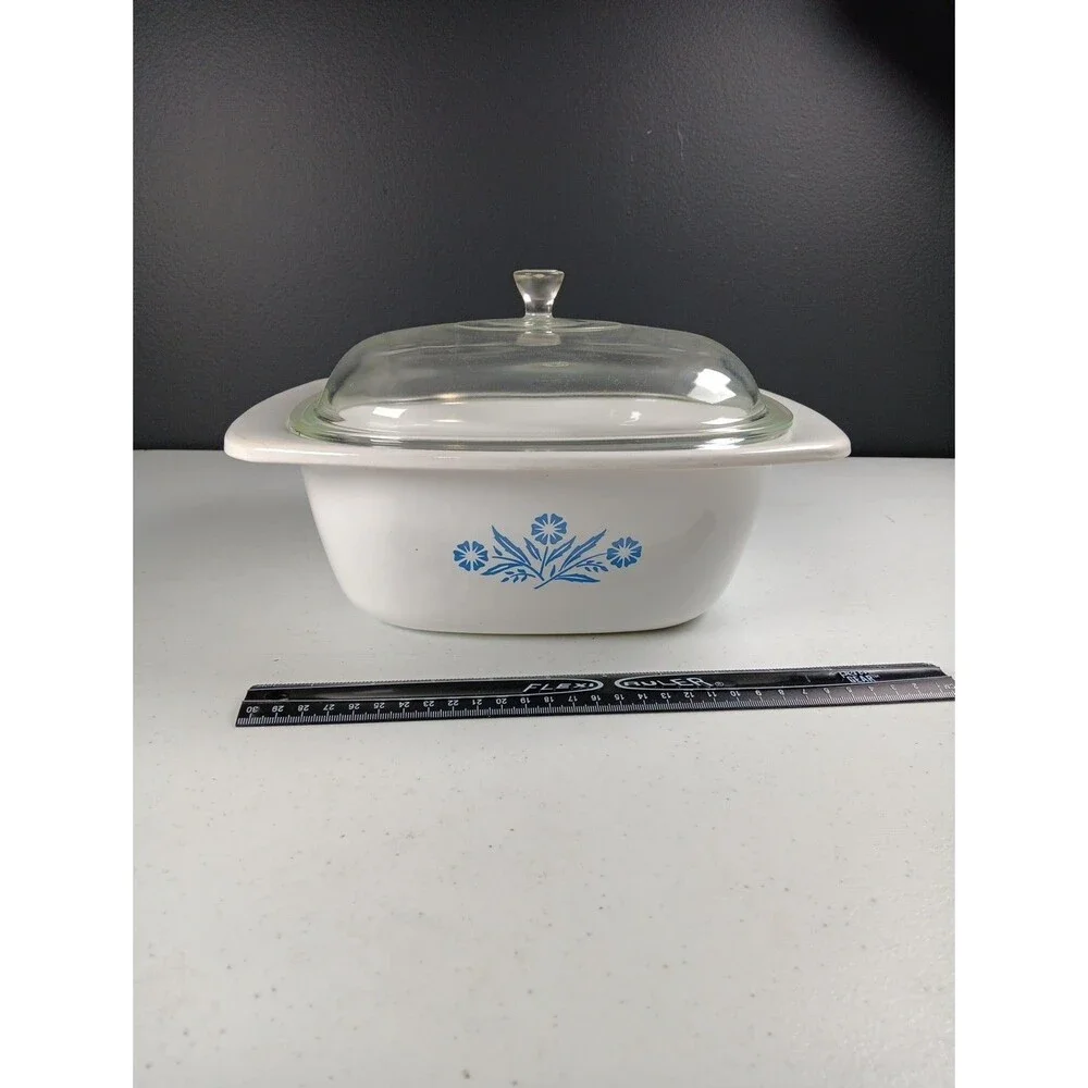 VTG Corning Ware Blue Cornflower 4 Qt Dutch Oven Casserole P-34-B W/ Pyrex Lid