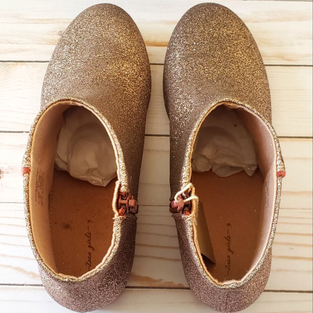 ZARA Girls Rose Gold Glitter Ankle Boots NWT