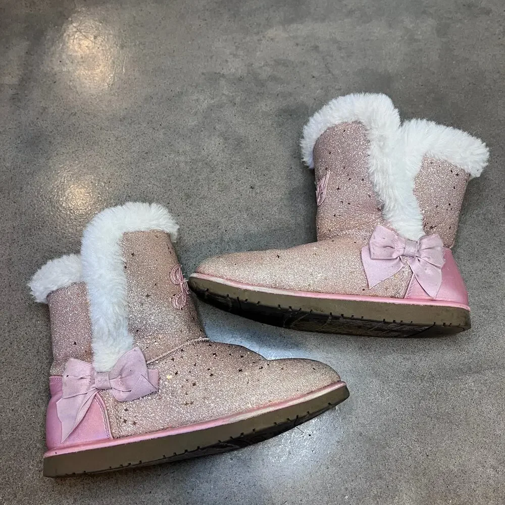 Juicy Contour Lil Windsor Rose Gold sparkle faux fur Girls size 5 boots