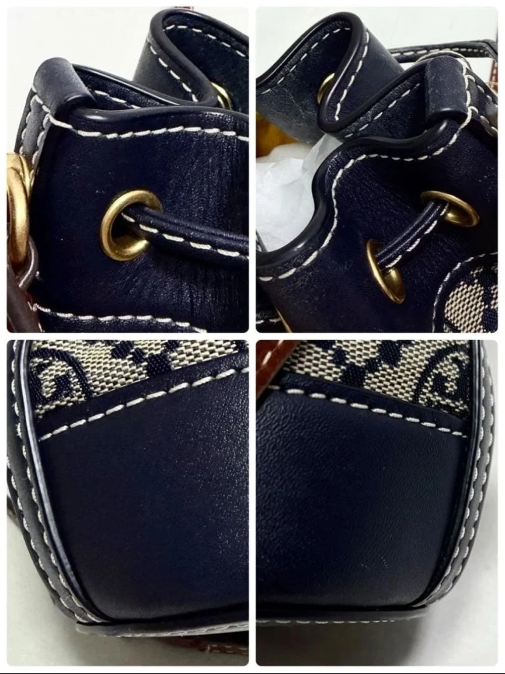 Tory Burch Navy & Tan Monogram Jacquard Drawstring Crossbody
