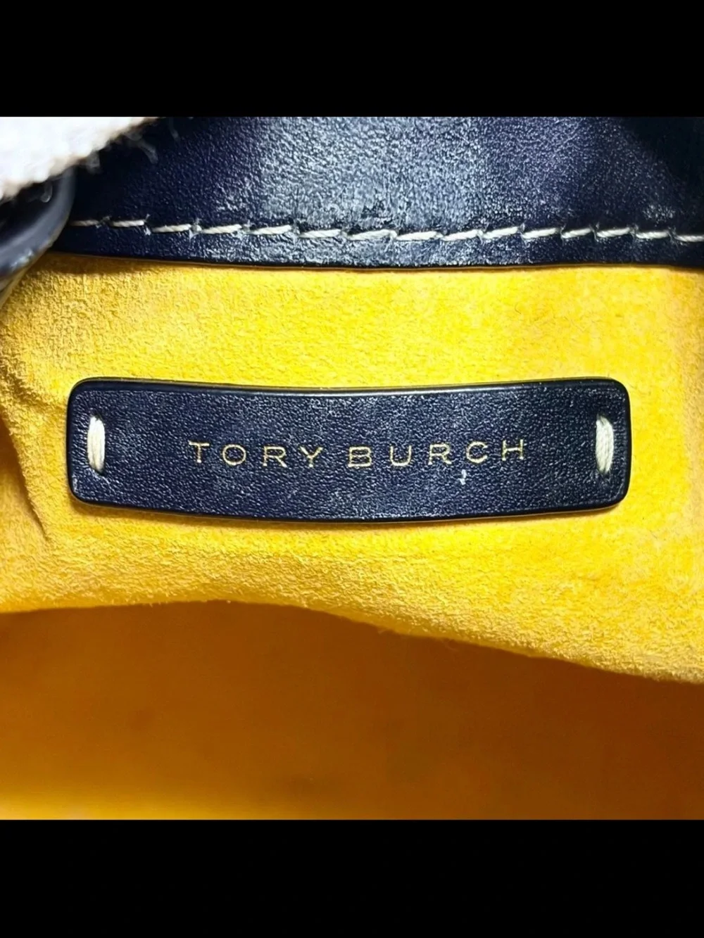 Tory Burch Navy & Tan Monogram Jacquard Drawstring Crossbody