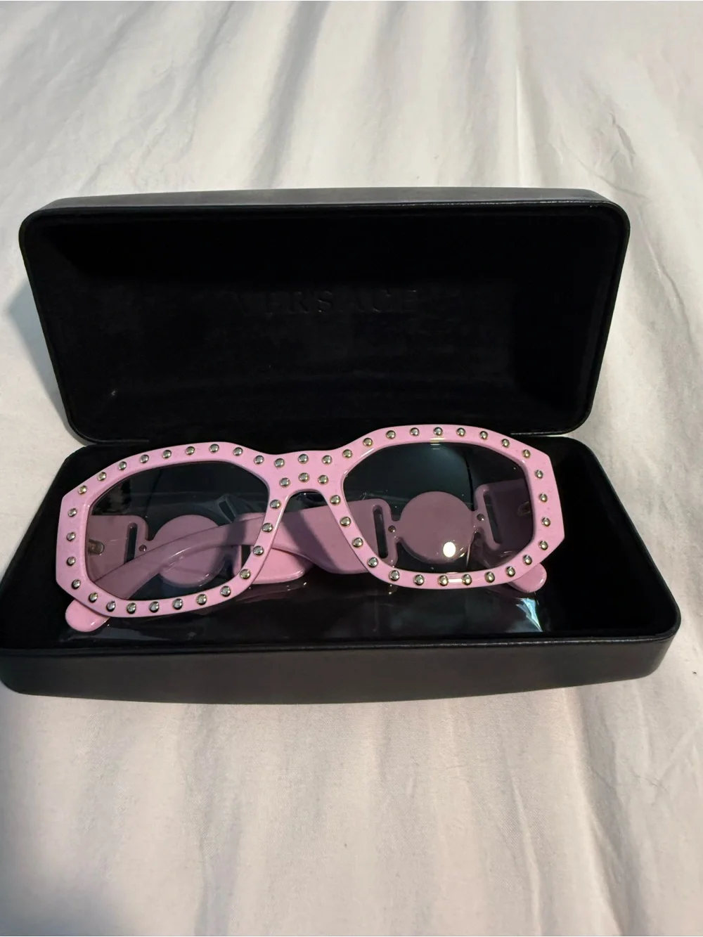 Versace Pink Studded Sunglasses with Gold Medallion