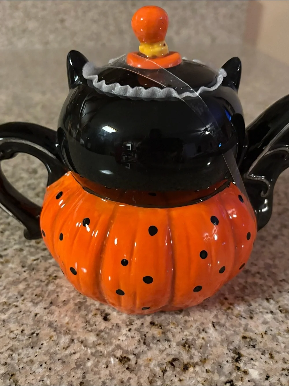 Festive Halloween Cat Ceramic Teapot - Black & Orange