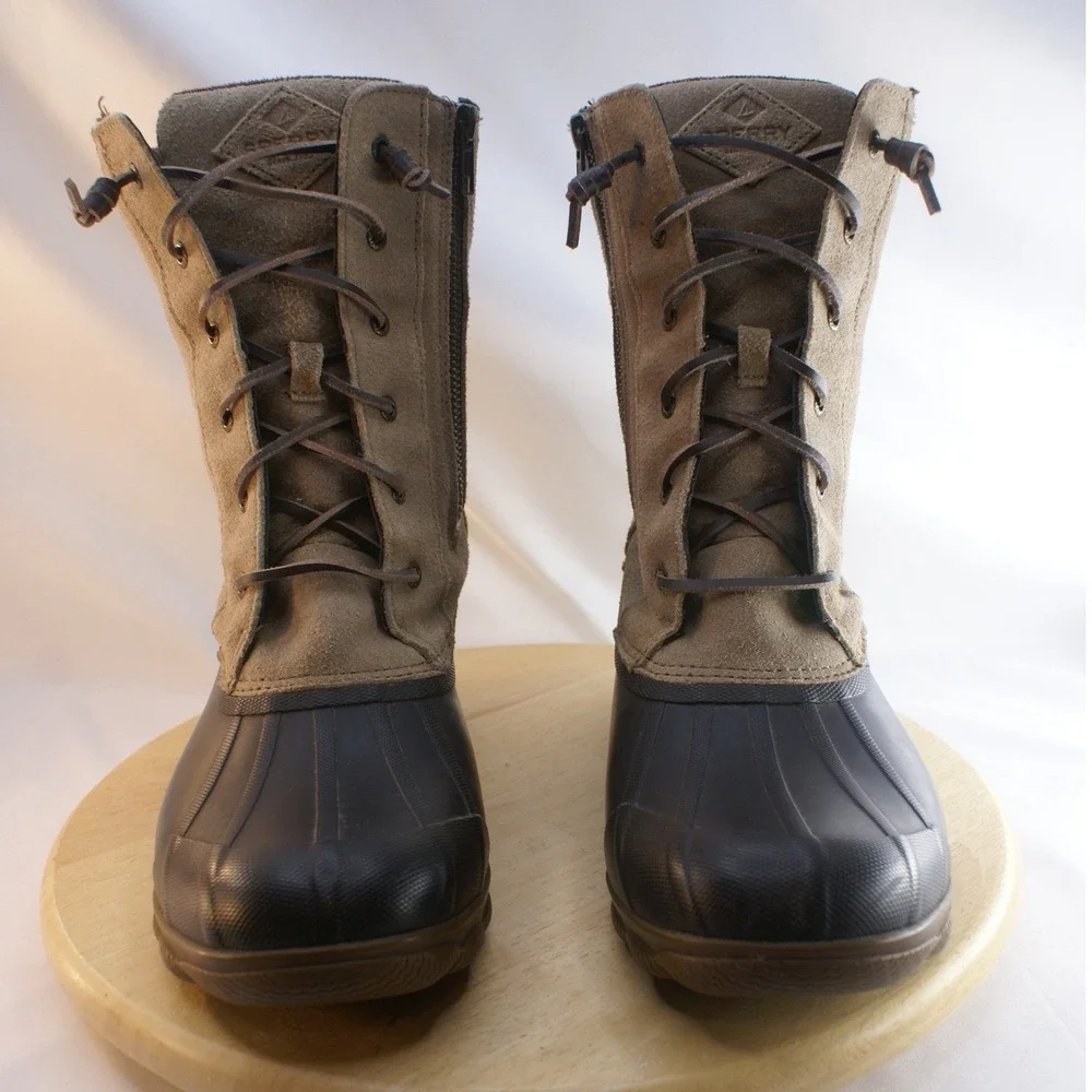 Sperry Saltwater Suede Knit Duck Boots Brown Tan STS83683 Womens 10
