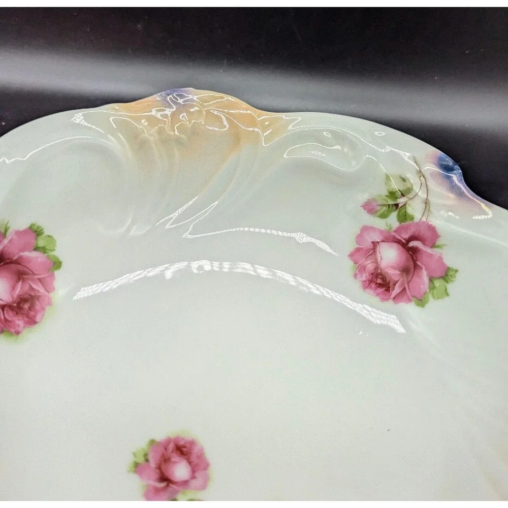 Antique Porcelain Lusterware Floral Console Fruit Decorative Bowl 11