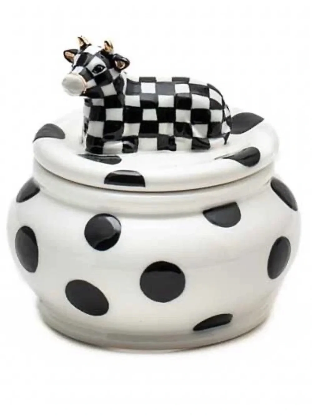 Mackenzie-Childs Cow Creamery Sugar Bowl. New in Box. 4” x 4.25”.