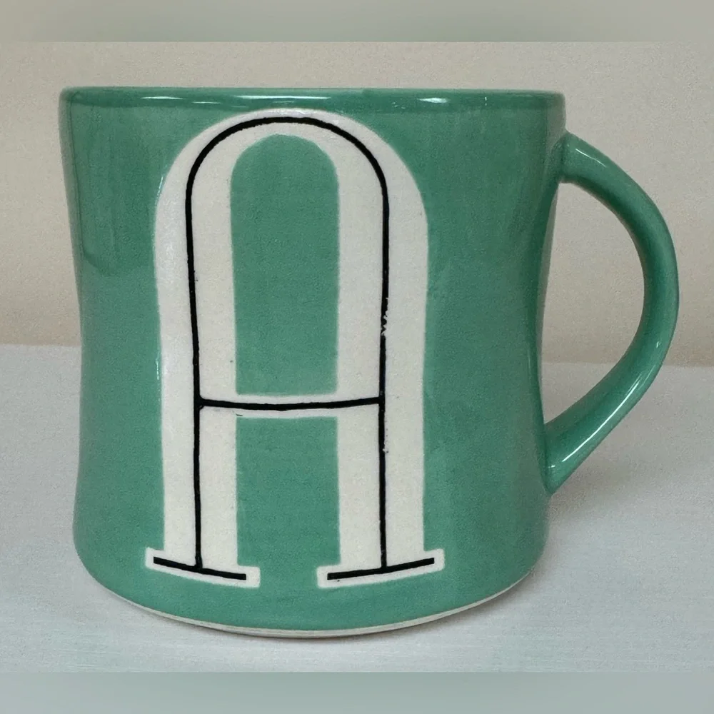 Anthropologie Monogram “A” Ceramic Mug in Mint Green
