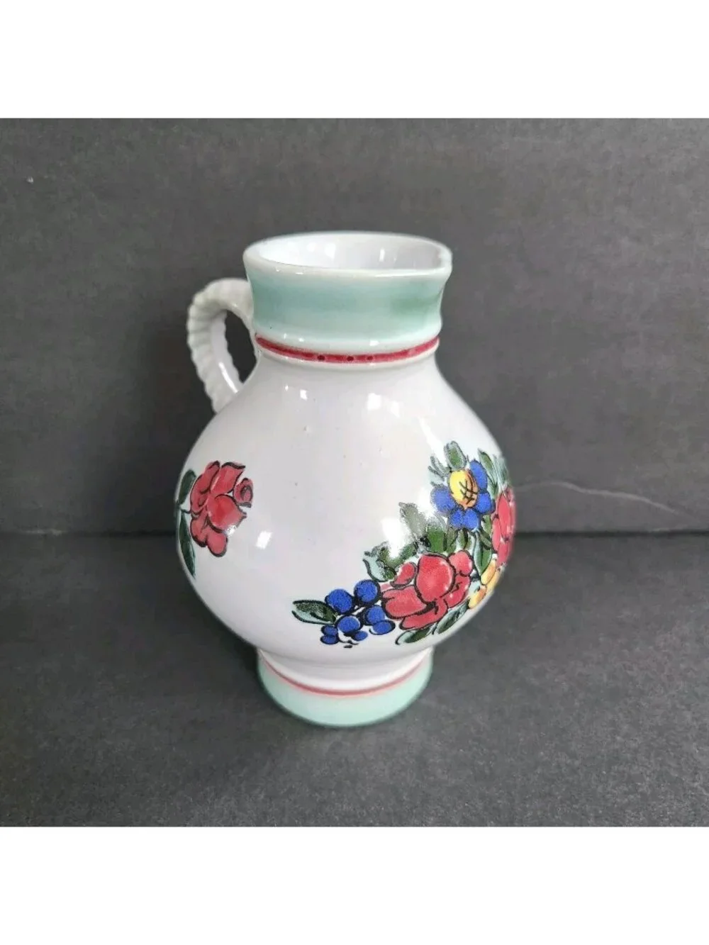 Ceramic Small Pitcher Creamer Jug Server Vintage Retro Floral Bud Vase 4.75