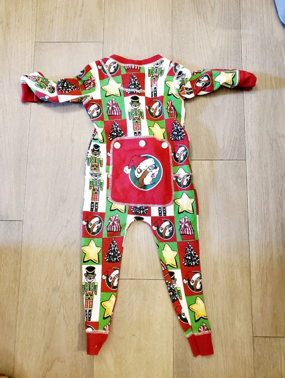 Kids Buc-ees Red & Green Holiday One-Piece Pajama 3T