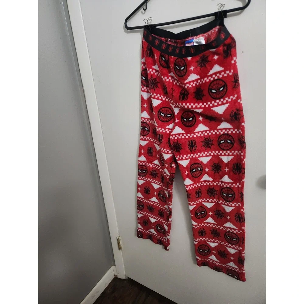 Marvel Spider-Man Boys Pajama Pants Red Fair Isle Fleece Sleepwear XL 14/16
