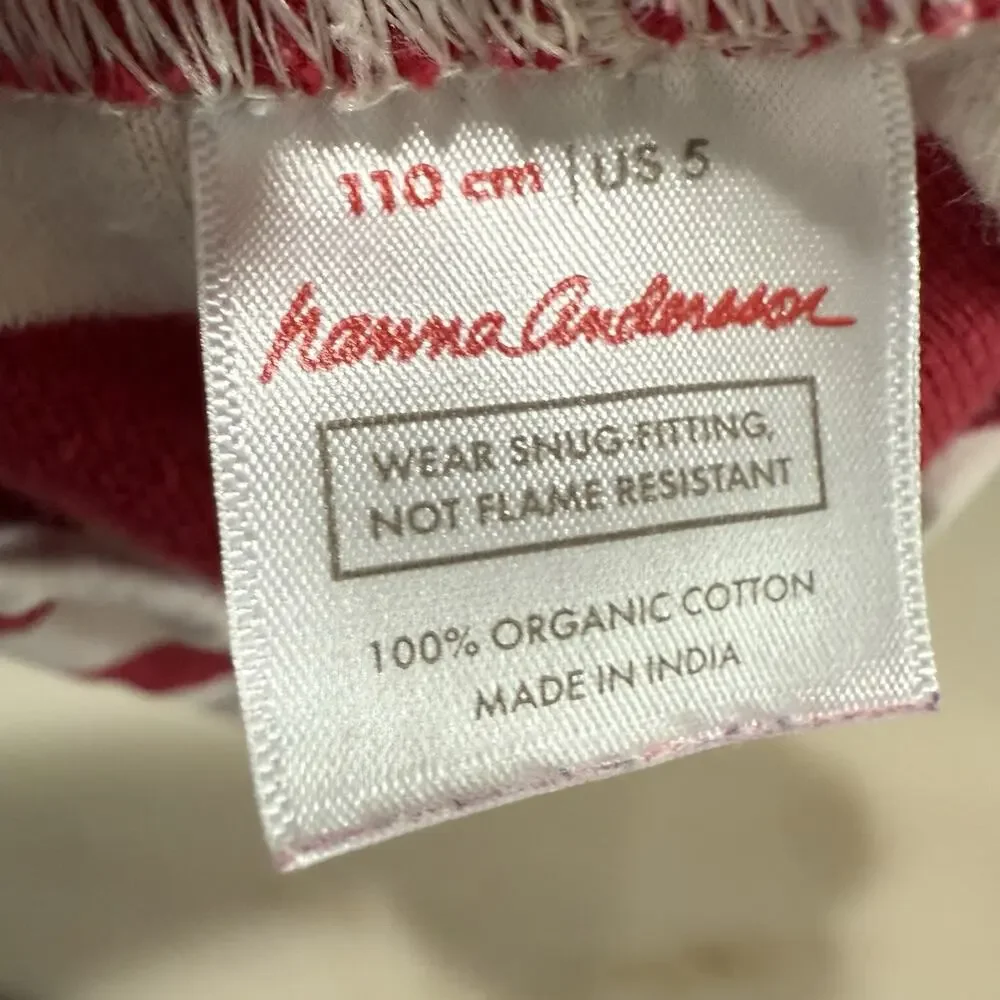 Hanna Andersson Organic Size 110 5 Pajama Pants Stripe Red White Peru Boys Girl