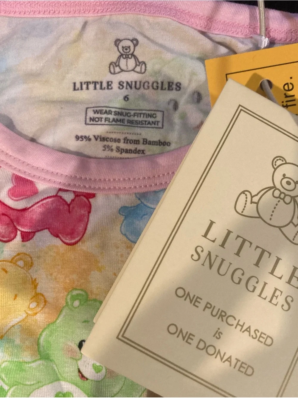 NEW Little Snuggles Care Bears Kids Bamboo Long Sleeve & Pants Pajama Set - 6